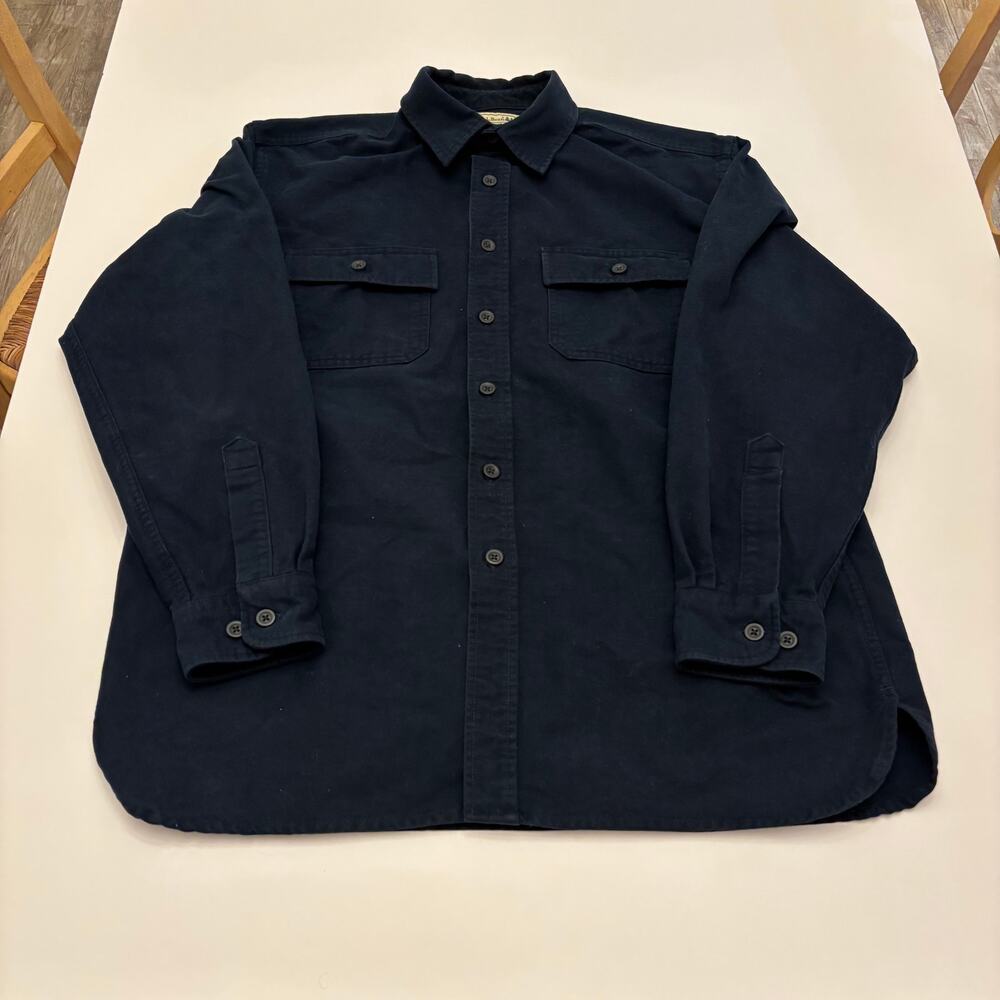Vintage L.L.Bean Mens L Navy Work Shirt Overshirt Utility Button Up